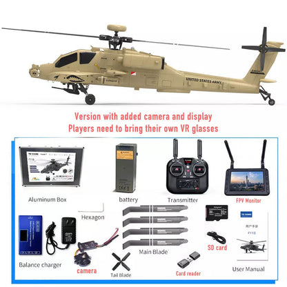 YUXIANG F11H Apache RC Helicopter GPS Brushless 3D Stunt Altitude Hold Optical Flow Positioning RTF With Camera FPV Display Version 1 Battery - RC Helicopter | FUNYAT