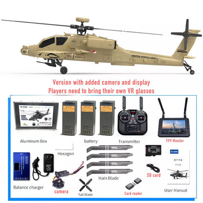 YUXIANG F11H Apache RC Helicopter GPS Brushless 3D Stunt Altitude Hold Optical Flow Positioning RTF With Camera FPV Display Version 3 Battery - RC Helicopter | FUNYAT